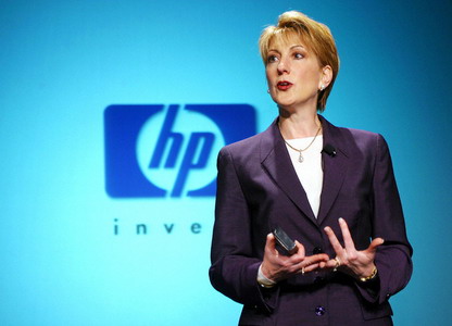Hewlett Packard CEO Carly Fiorina speaks during a news conference at HP offices in Cupertino